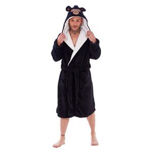 Keanu Mens Gorilla Head Fleece Bathrobe / Black/White